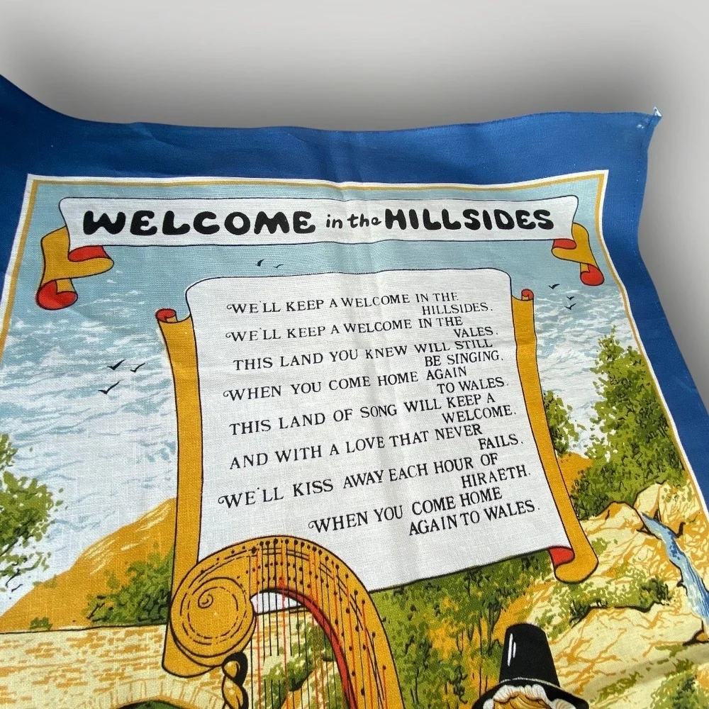 Vista Wales Tea Towel Welcome in the Hillsides Cotton Made in Britain 1960s-70s